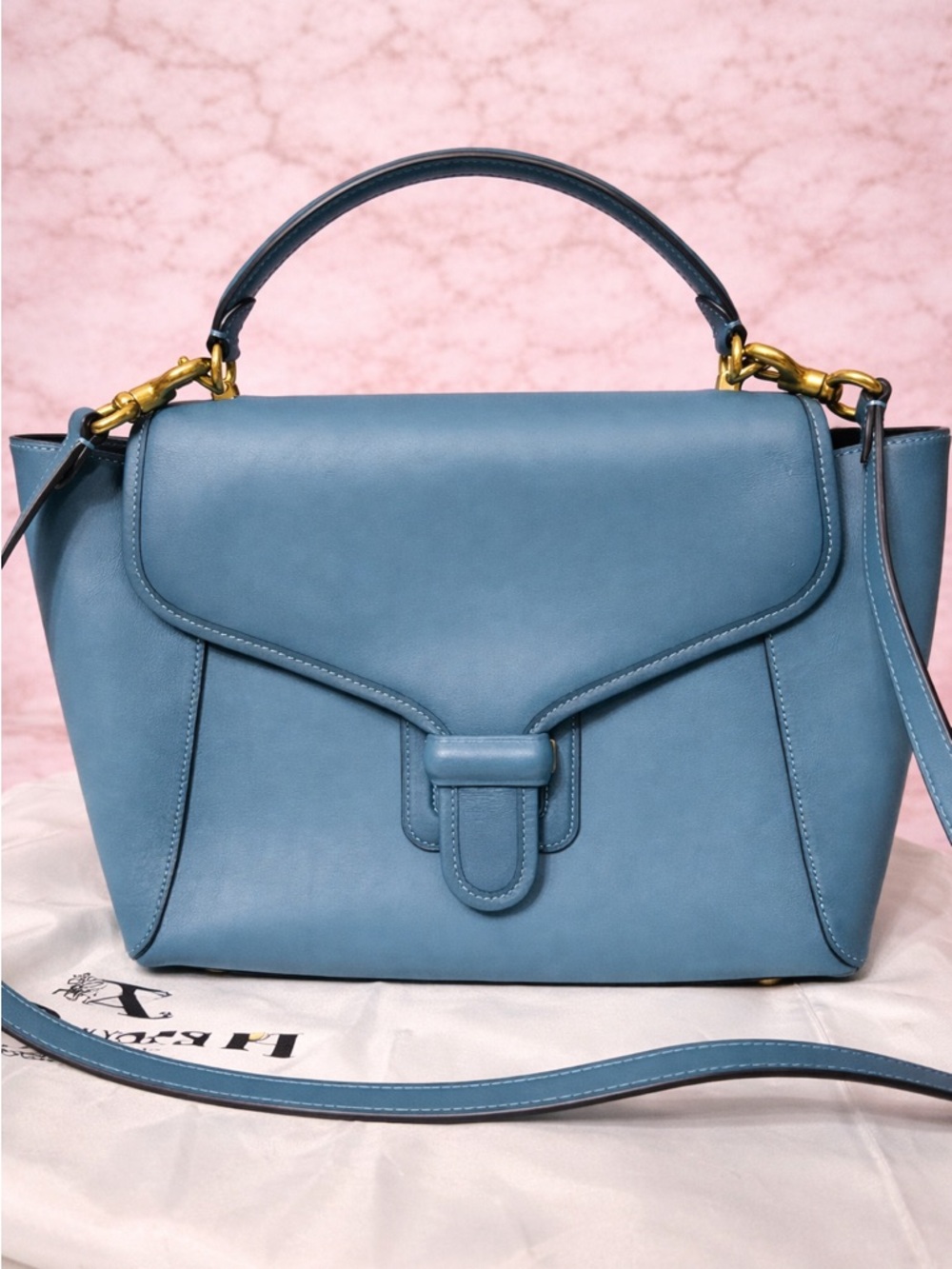 Coach Courier Carryall Pacific Blue Leather Crossbody Satchel - Picture 11 of 11